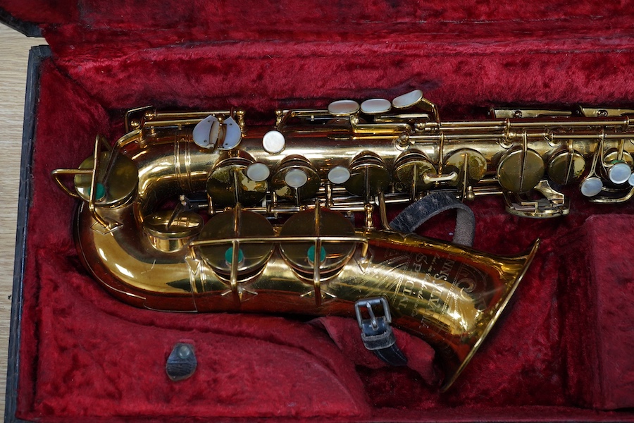 A cased Pennsylvania Special alto saxophone (pads are understood to have been replaced). Condition - fair to good.